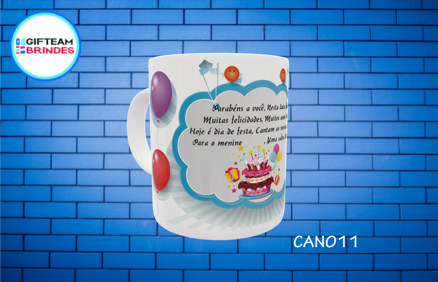 Caneca com letra da música parabéns a você